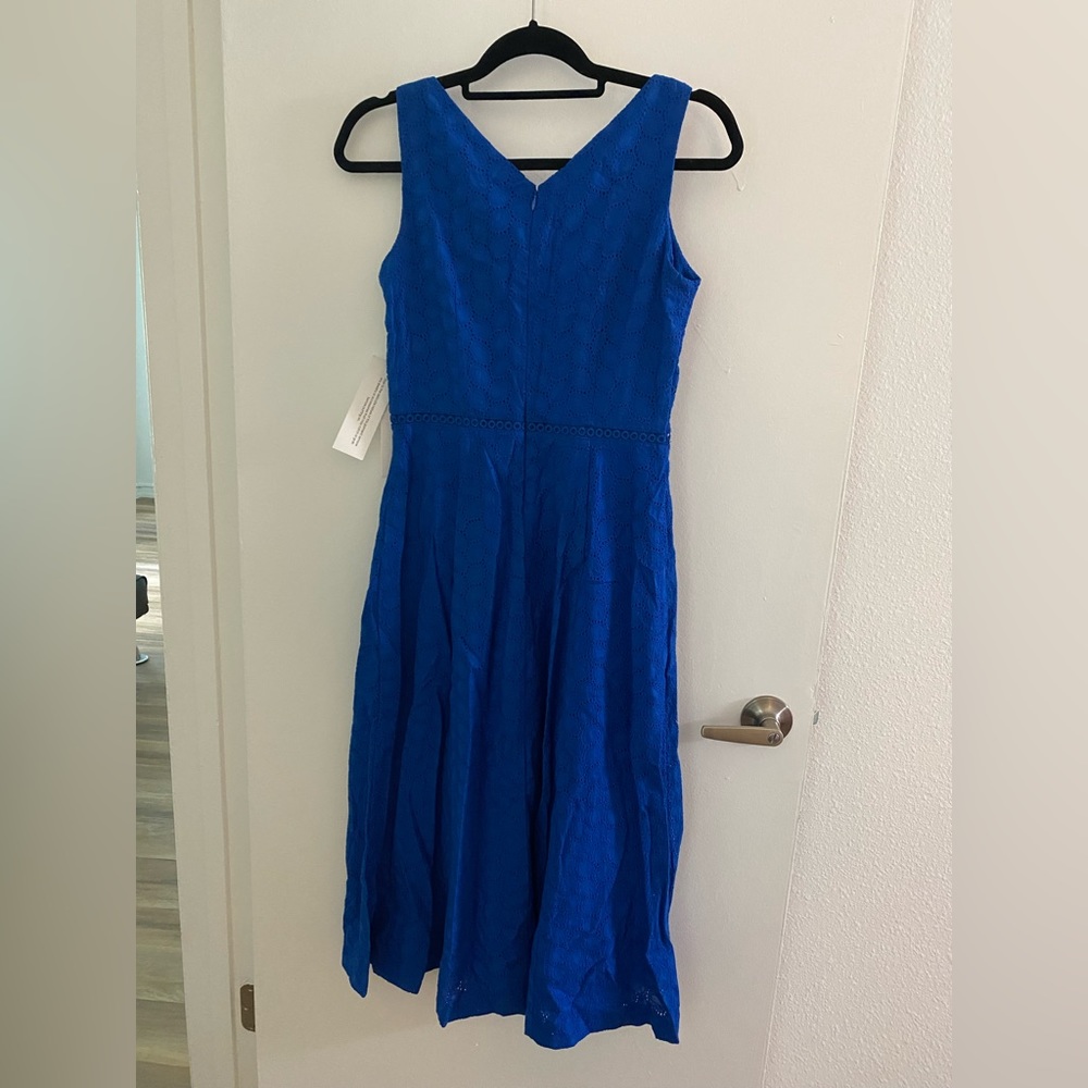 CALVIN KLEIN Womens BLUE Sleeveless Below The Knee Party Fit + Flare Dress 2